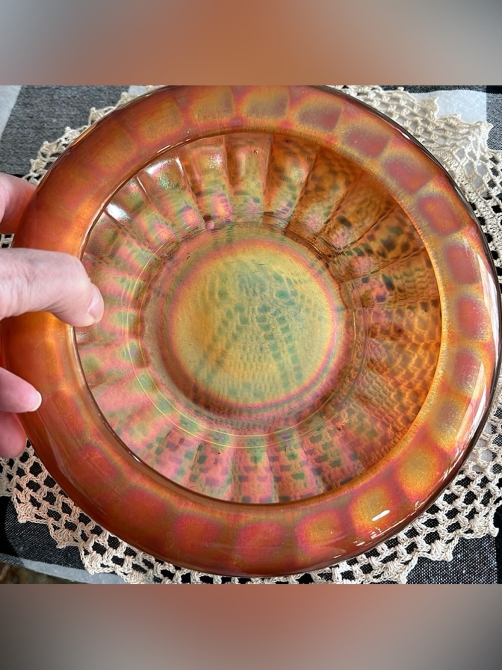 Vintage Fenton Marigold Carnival Glass Bowl Vertical Ribbed Iridescent 7.5”